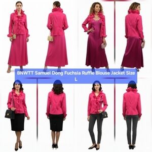 BNWTT Samuel Dong Fuchsia Ruffle Blouse Jacket Size L